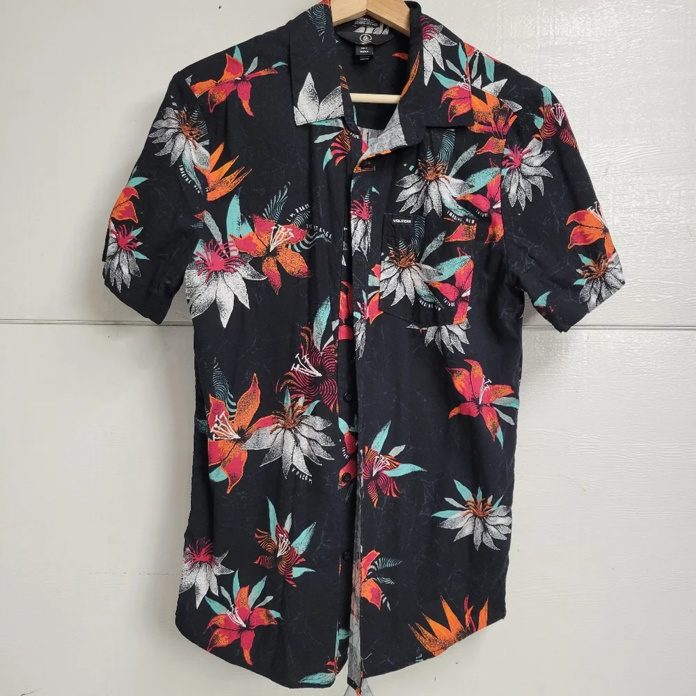 VOLCOM SHIRT FLORAL MODERN FIT VERANO STONE BLACK, SIZE SMALL - Picture 3 of 11